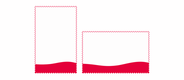 Wunschbriefmarken Illustration, die eine vertikale und eine horizontale Briefmarke zur Erklärung darstellt.