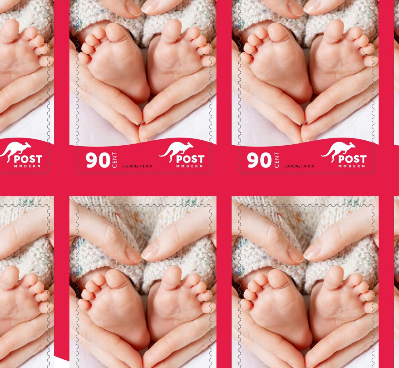 Das Bild zeigt ein 90 Cent-Wunschbriefmarken-Set von PostModern.