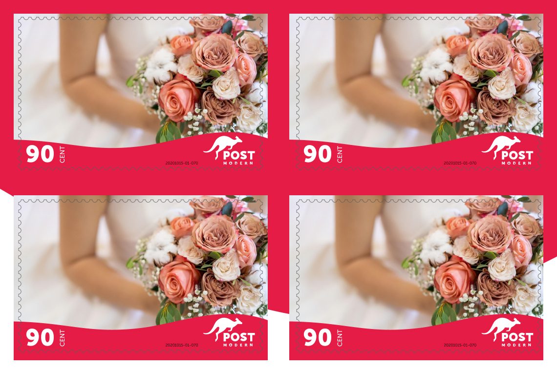 Das Bild zeigt ein 90 Cent-Wunschbriefmarken-Set von PostModern.